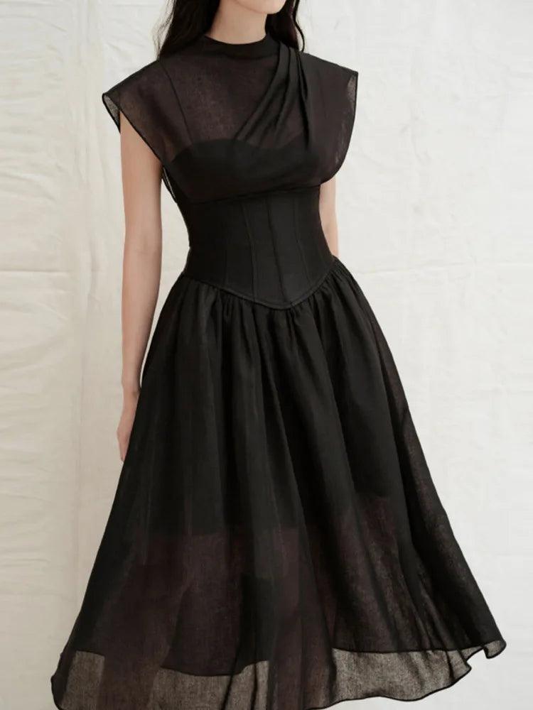 Elegant Black Midi Dress Sleeveless