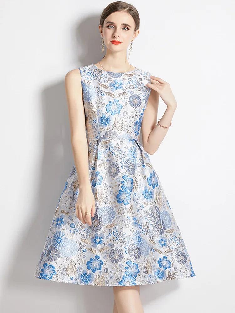 Elegant Floral Sleeveless Party Dress