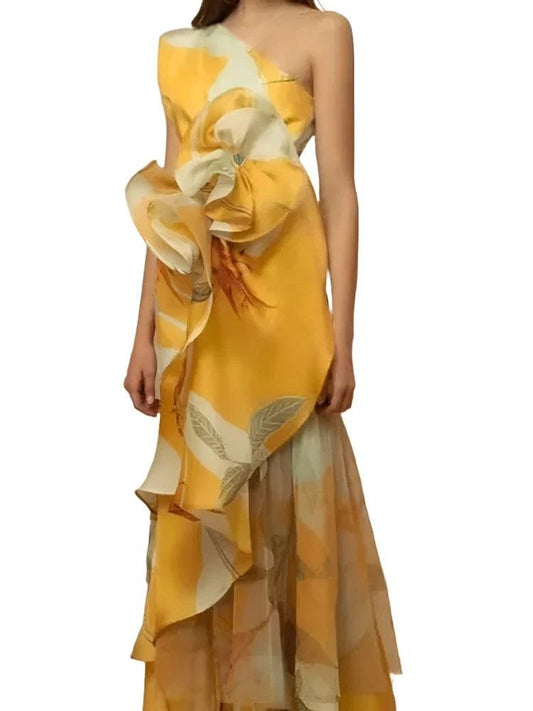 Vintage 3D Floral Strapless Party Dress