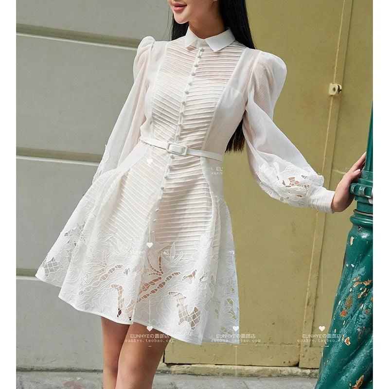 Elegant White Lace A-Line Dress