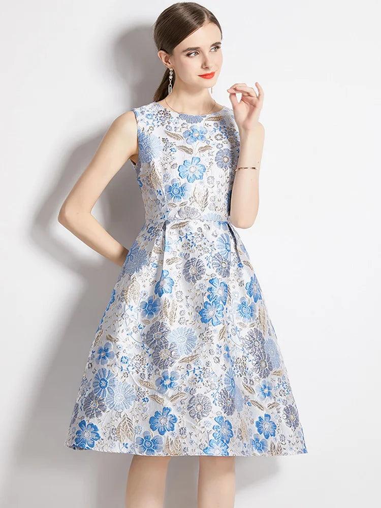 Elegant Floral Sleeveless Party Dress