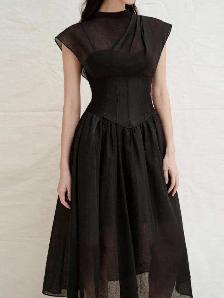 Elegant Black Midi Dress Sleeveless