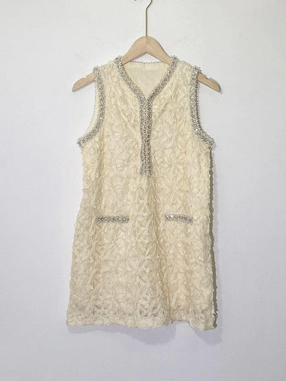 Studded Diamond V-Neck Lace Dress