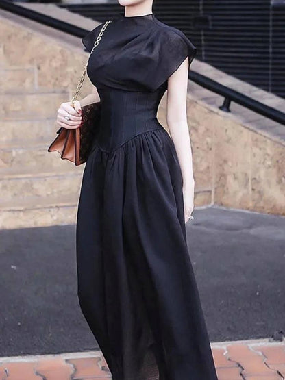 Elegant Black Midi Dress Sleeveless