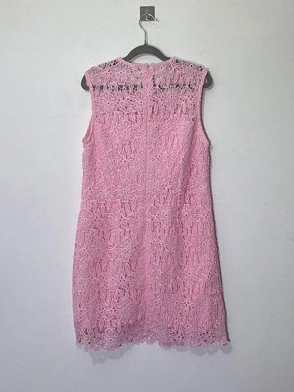 Pink Button Lace Sleeveless A-Line Dress