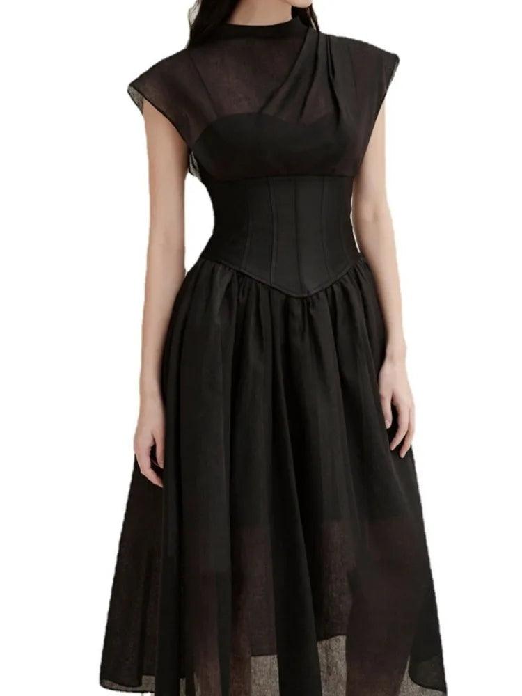 Elegant Black Midi Dress Sleeveless