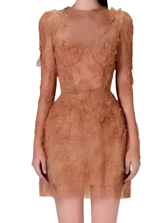 Lace Long Sleeve 3D Petal Dress