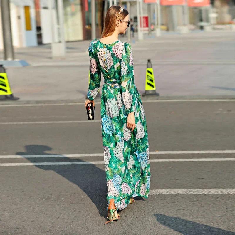 High Quality Long-Sleeved Printed Maxi Dress