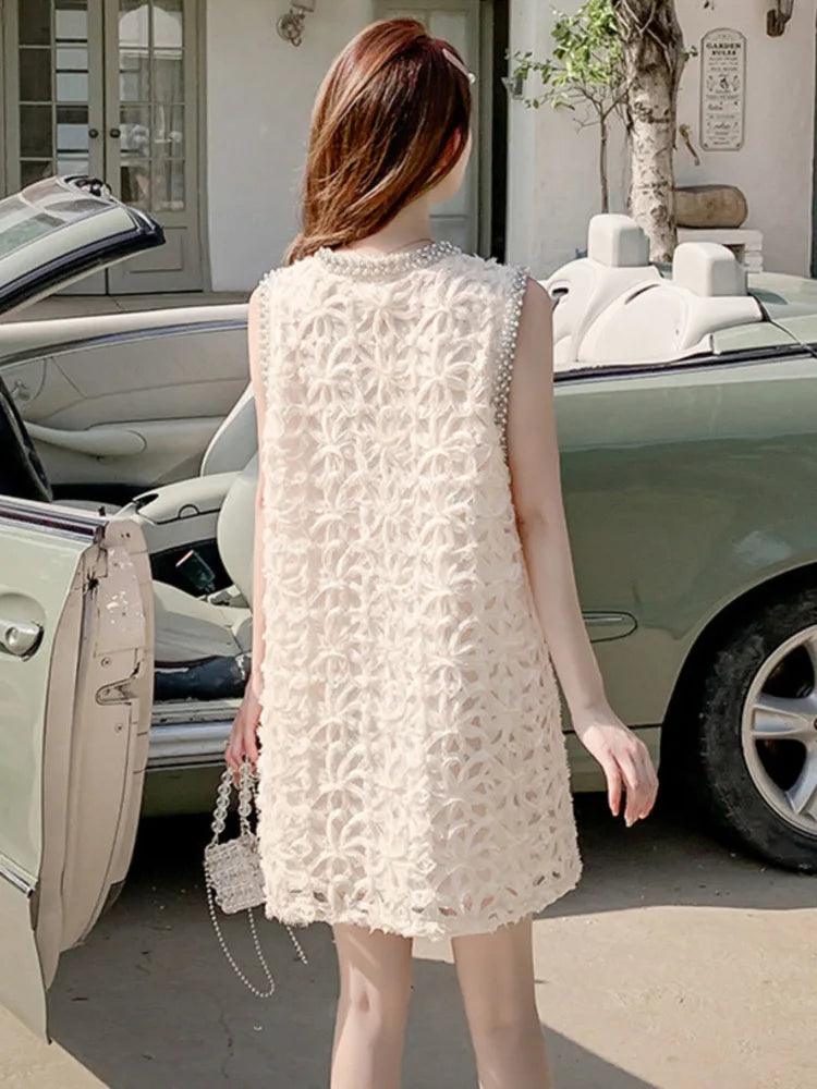 Studded Diamond V-Neck Lace Dress