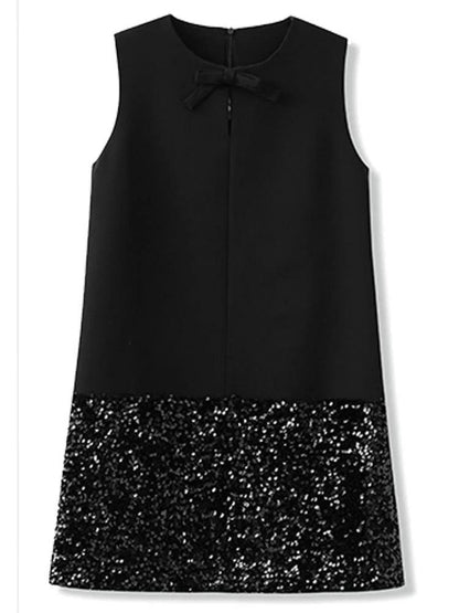 Sequin Bow Sleeveless A-Line Party Dress