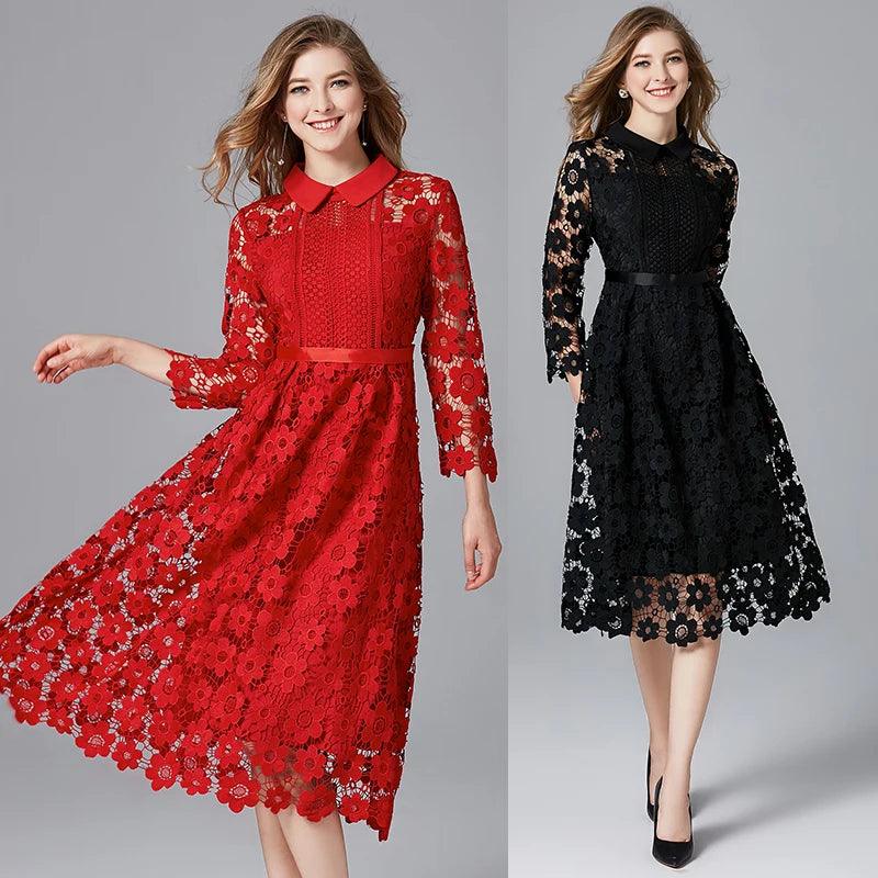 Floral Lace Collar Work Dress