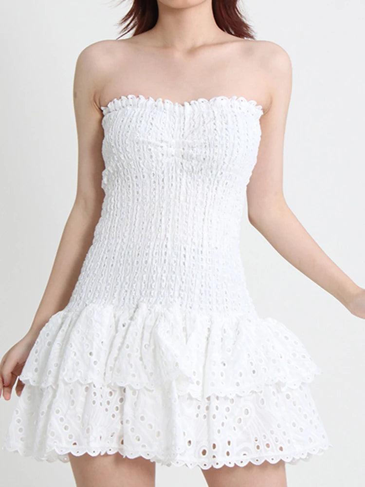 Embroidered Cut-Out Strapless Mini Dress