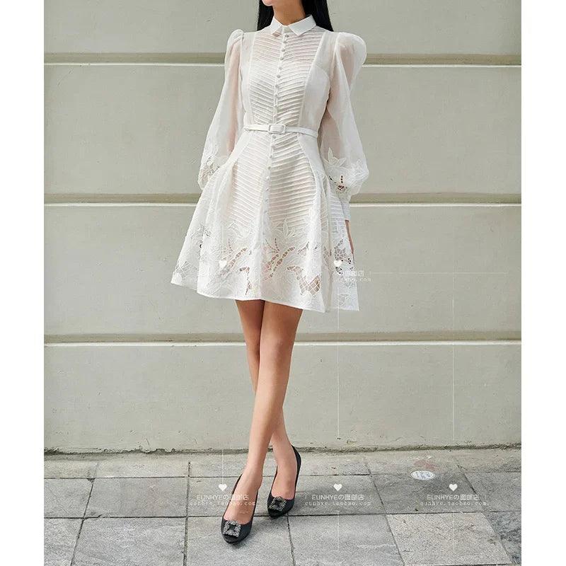 Elegant White Lace A-Line Dress