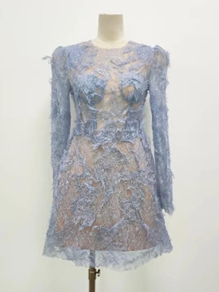 Lace Long Sleeve 3D Petal Dress