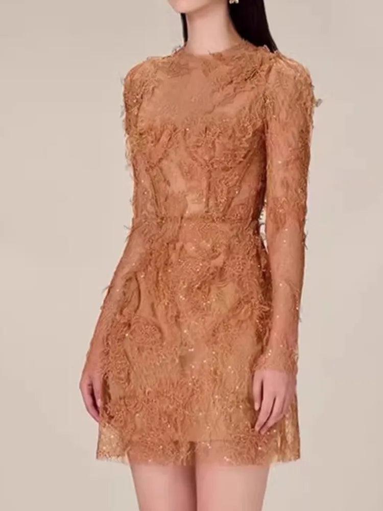 Lace Long Sleeve 3D Petal Dress