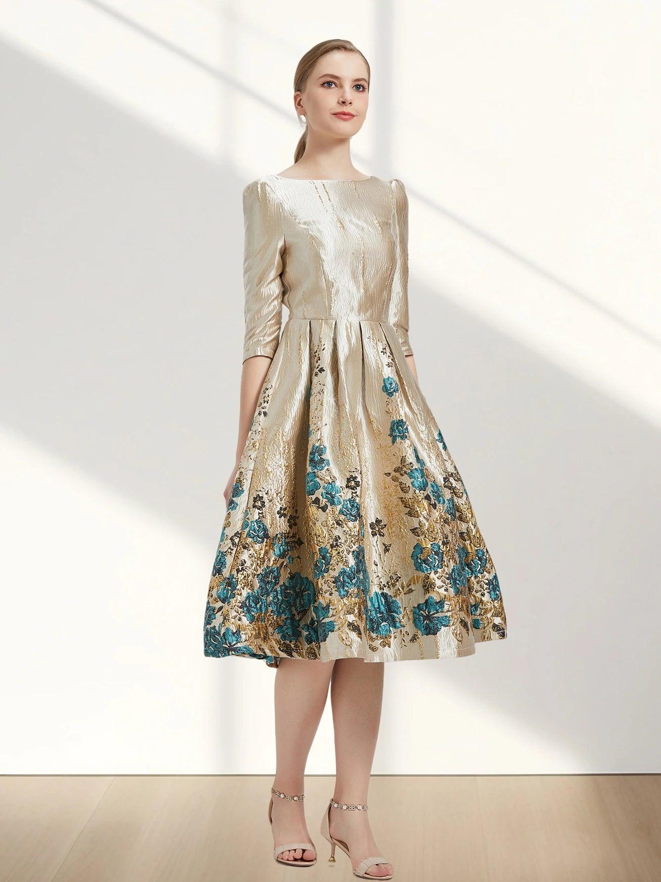 Luxury Floral Jacquard Evening Dress