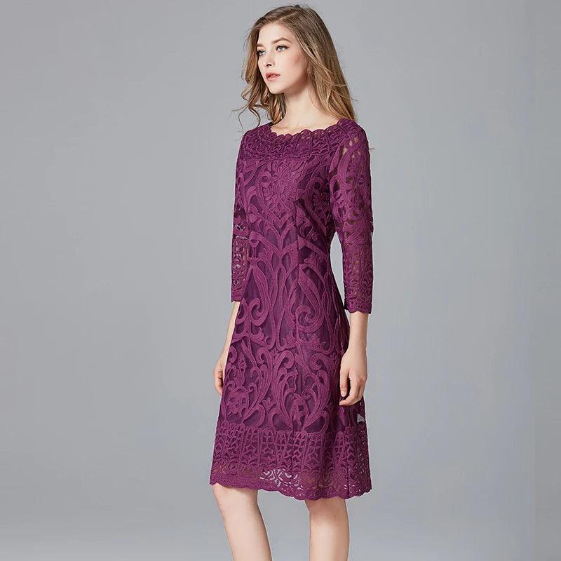 Vintage Embroidered Hollow Sequins Lace Dress