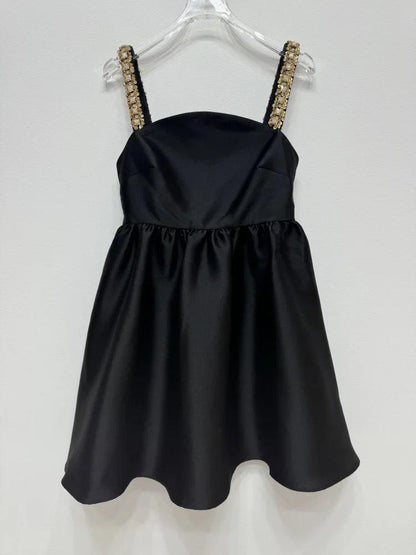 Beaded Slash Neck High Waist Suspender Dress