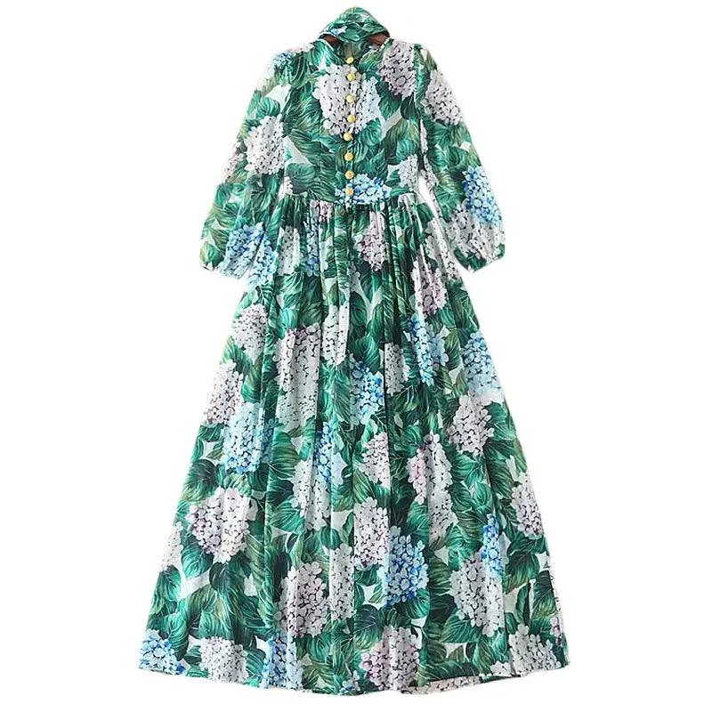 High Quality Long-Sleeved Printed Maxi Dress