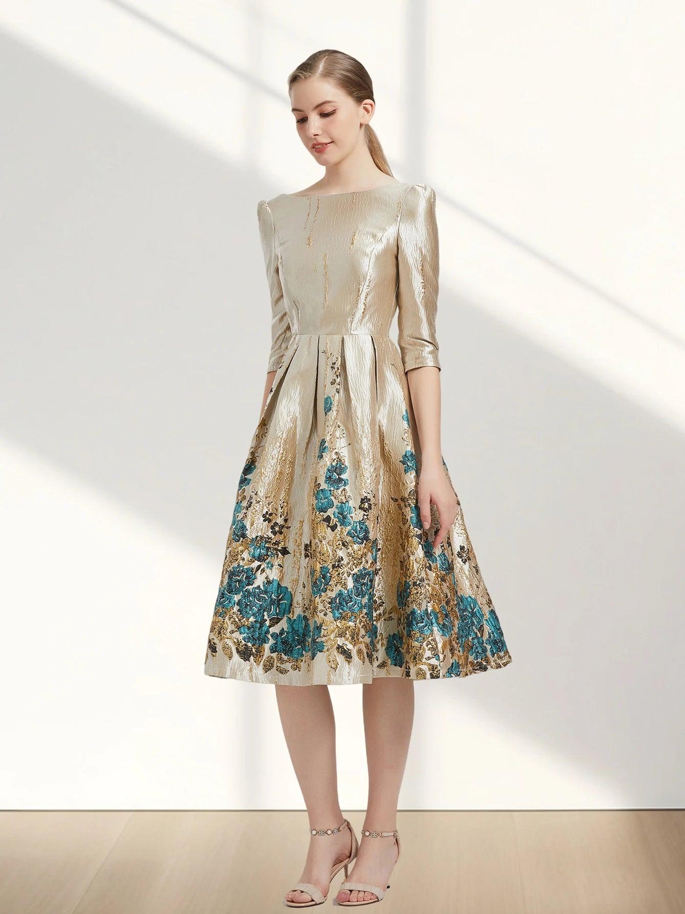 Luxury Floral Jacquard Evening Dress