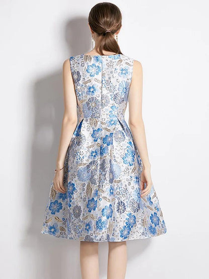 Elegant Floral Sleeveless Party Dress