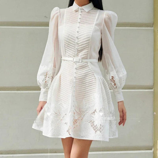 Elegant White Lace A-Line Dress