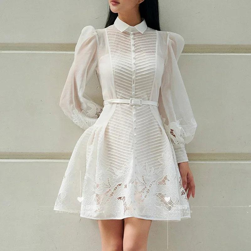 Elegant White Lace A-Line Dress