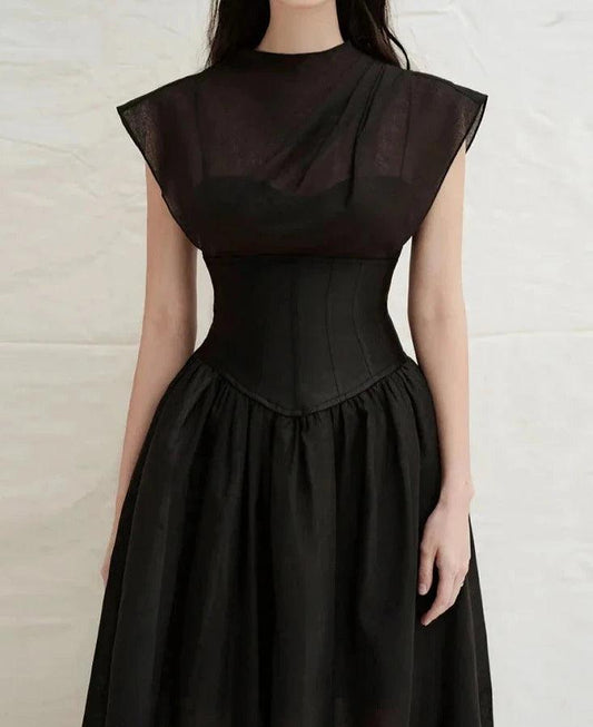 Elegant Black Midi Dress Sleeveless