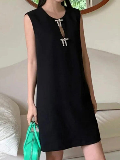 O-Neck Sleeveless Bow Beading Short Dress