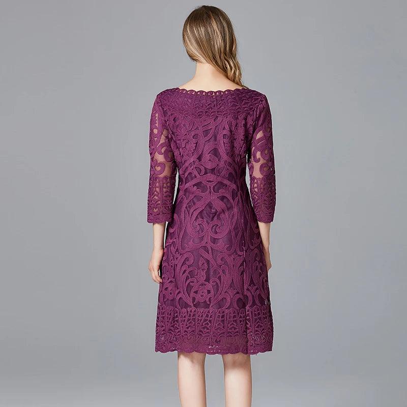 Vintage Embroidered Hollow Sequins Lace Dress