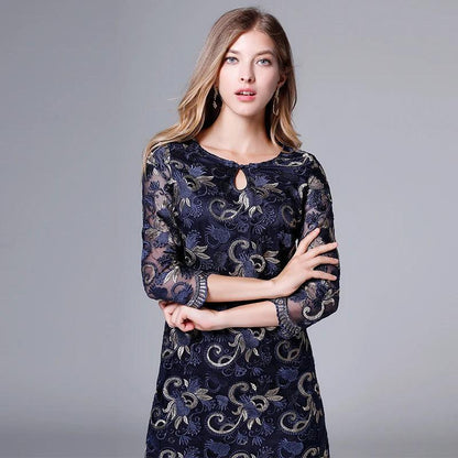 Vintage Three-Quarter Floral Loose Dress