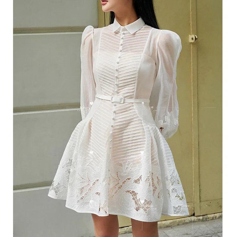 Elegant White Lace A-Line Dress