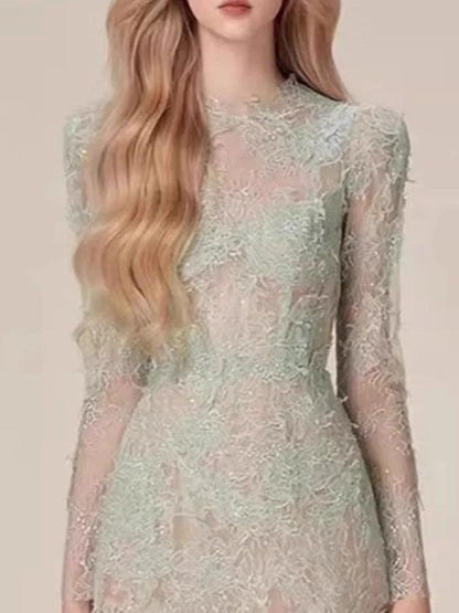 Lace Long Sleeve 3D Petal Dress