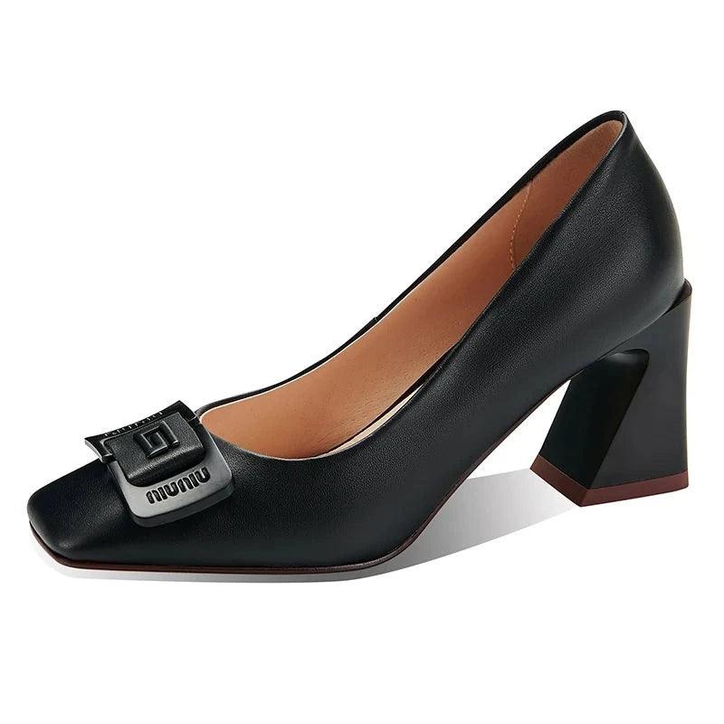 Square Toe High Heel Women Leather Pumps