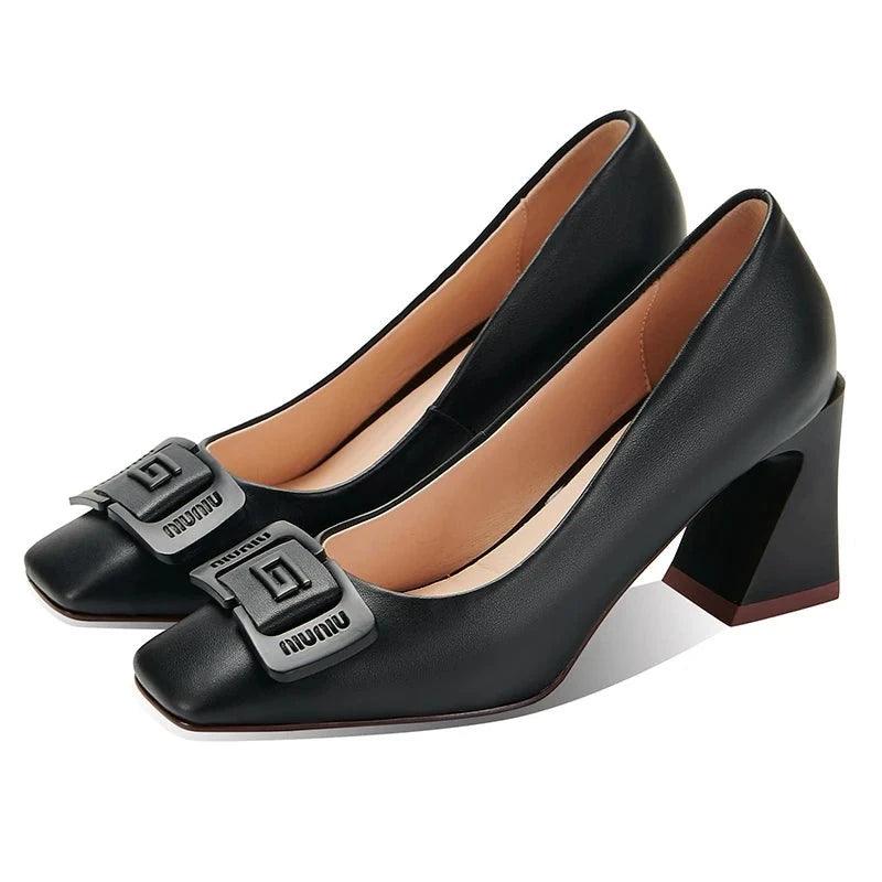 Square Toe High Heel Women Leather Pumps