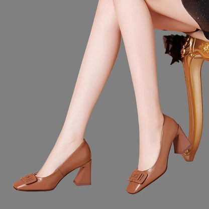 Square Toe High Heel Women Leather Pumps