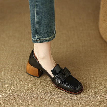 Square Toe Leather Pumps for Women