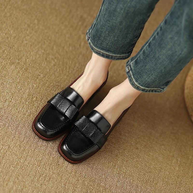 Square Toe Leather Pumps for Women