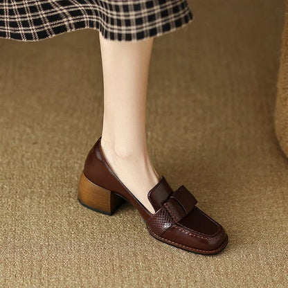 Square Toe Leather Pumps for Women