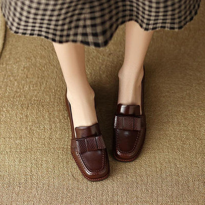 Square Toe Leather Pumps for Women