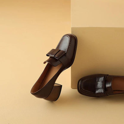 Square Toe Leather Pumps for Women