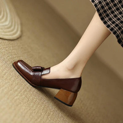 Square Toe Leather Pumps for Women