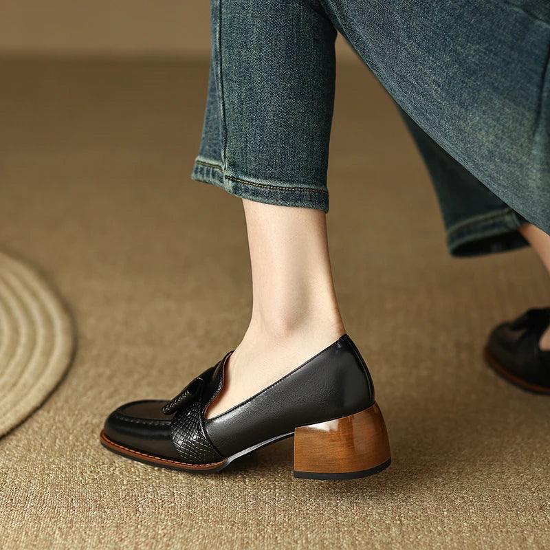 Square Toe Leather Pumps for Women