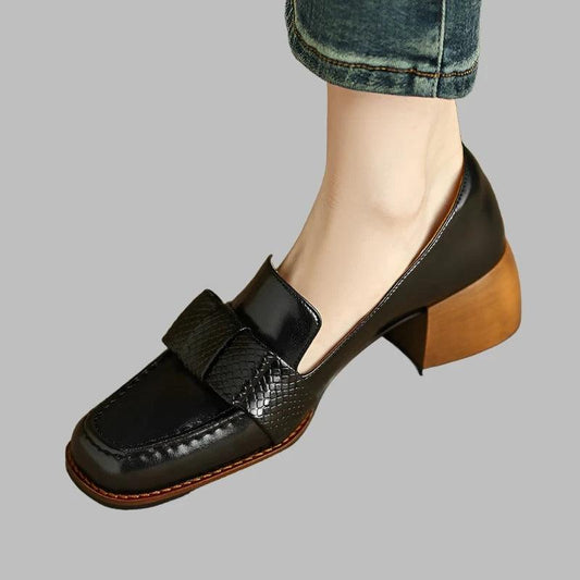 Square Toe Leather Pumps for Women