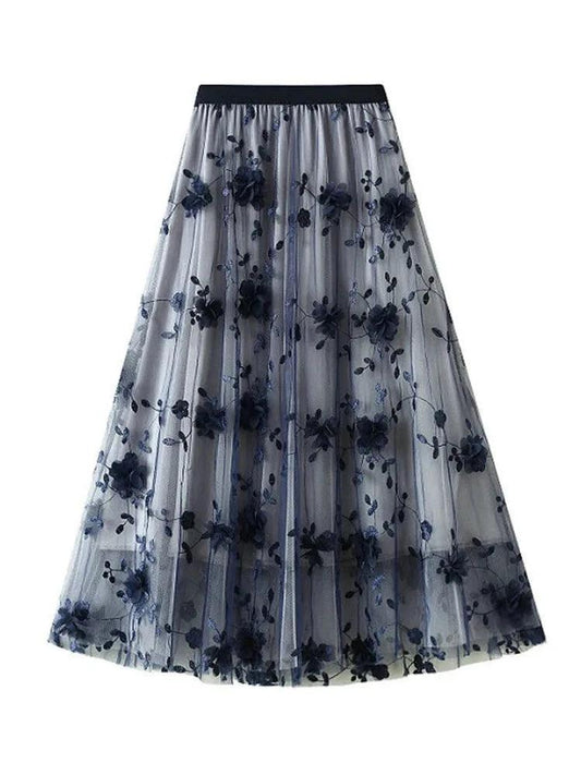 Vintage Contrast A-Line Long Skirt