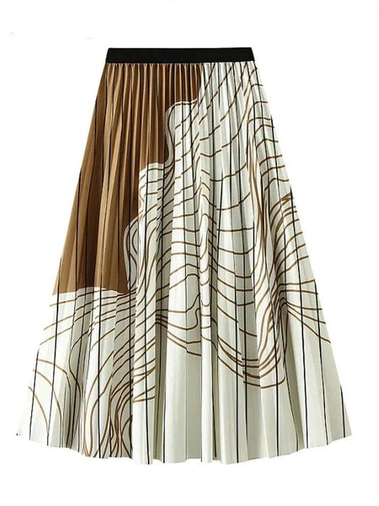 Vintage Pleated Skirt with Contrasting Colors for Women