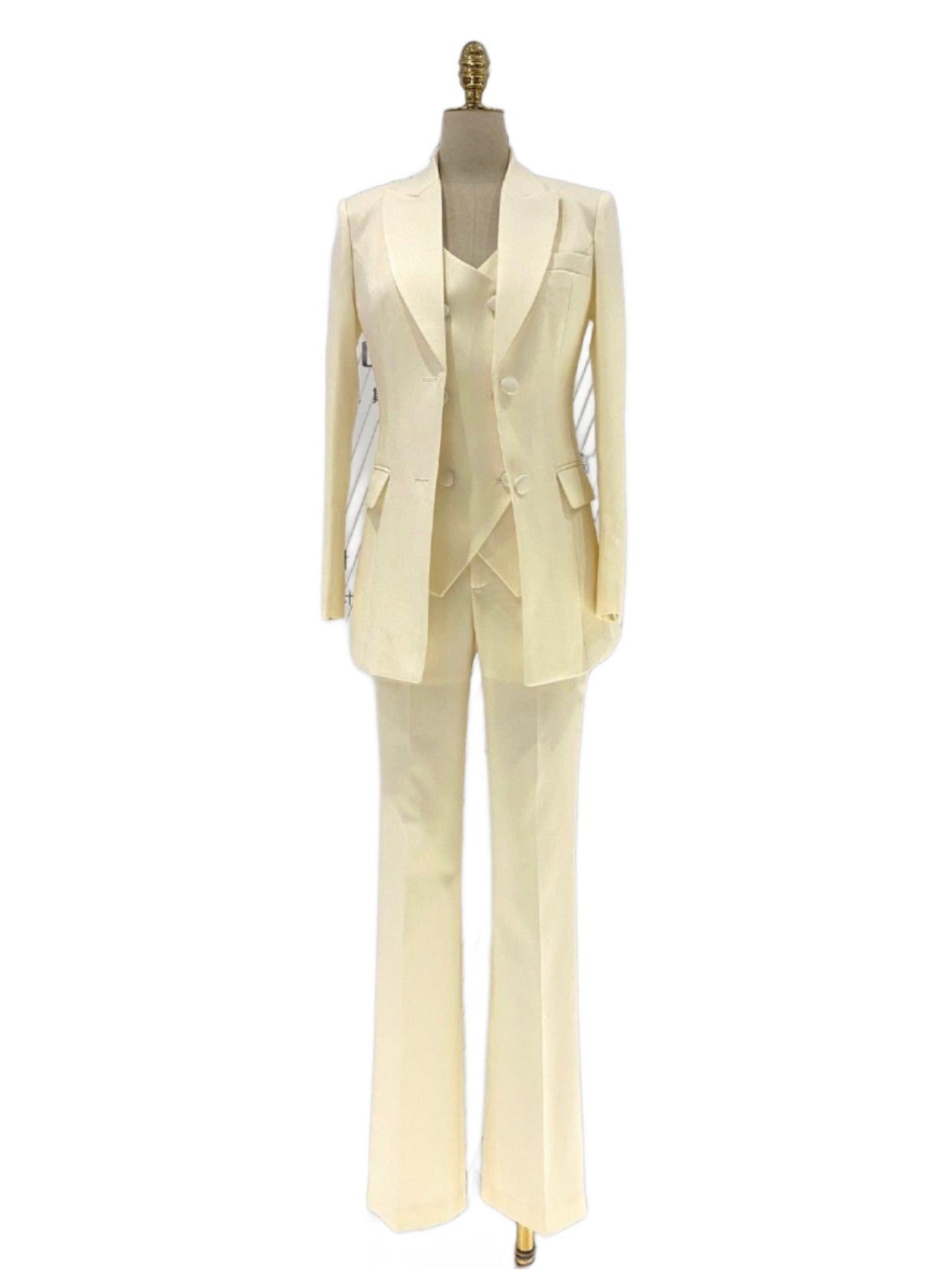 Beige Formal Three-Piece Suit Set - Pantsuit - Guocali