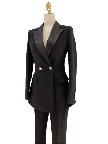 Black High-End Women Pant Suit - Slim Fit - Two Piece Tuxedo Pantsuit - Pantsuit - Guocali