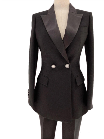 Black High-End Women Pant Suit - Slim Fit - Two Piece Tuxedo Pantsuit - Pantsuit - Guocali