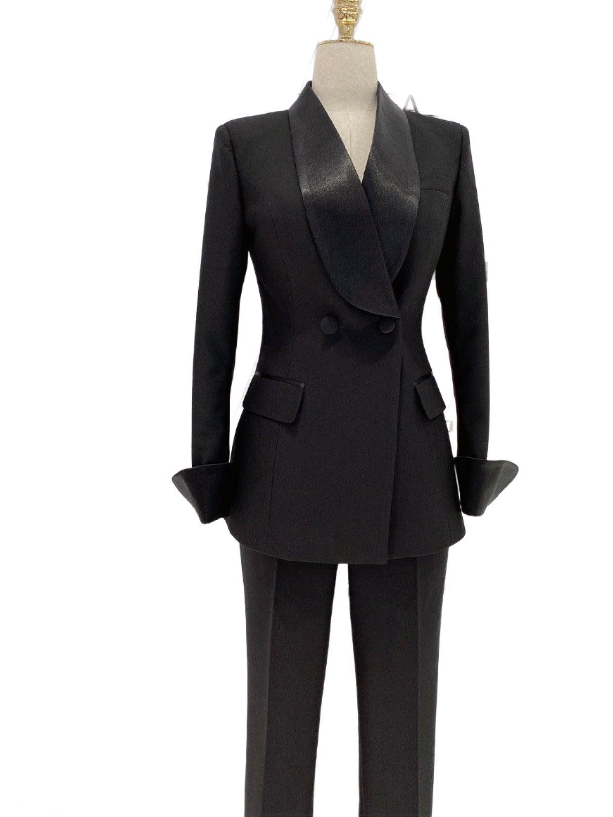 Black Tuxedo Suit - Women Trouser Set - Pantsuit - Guocali